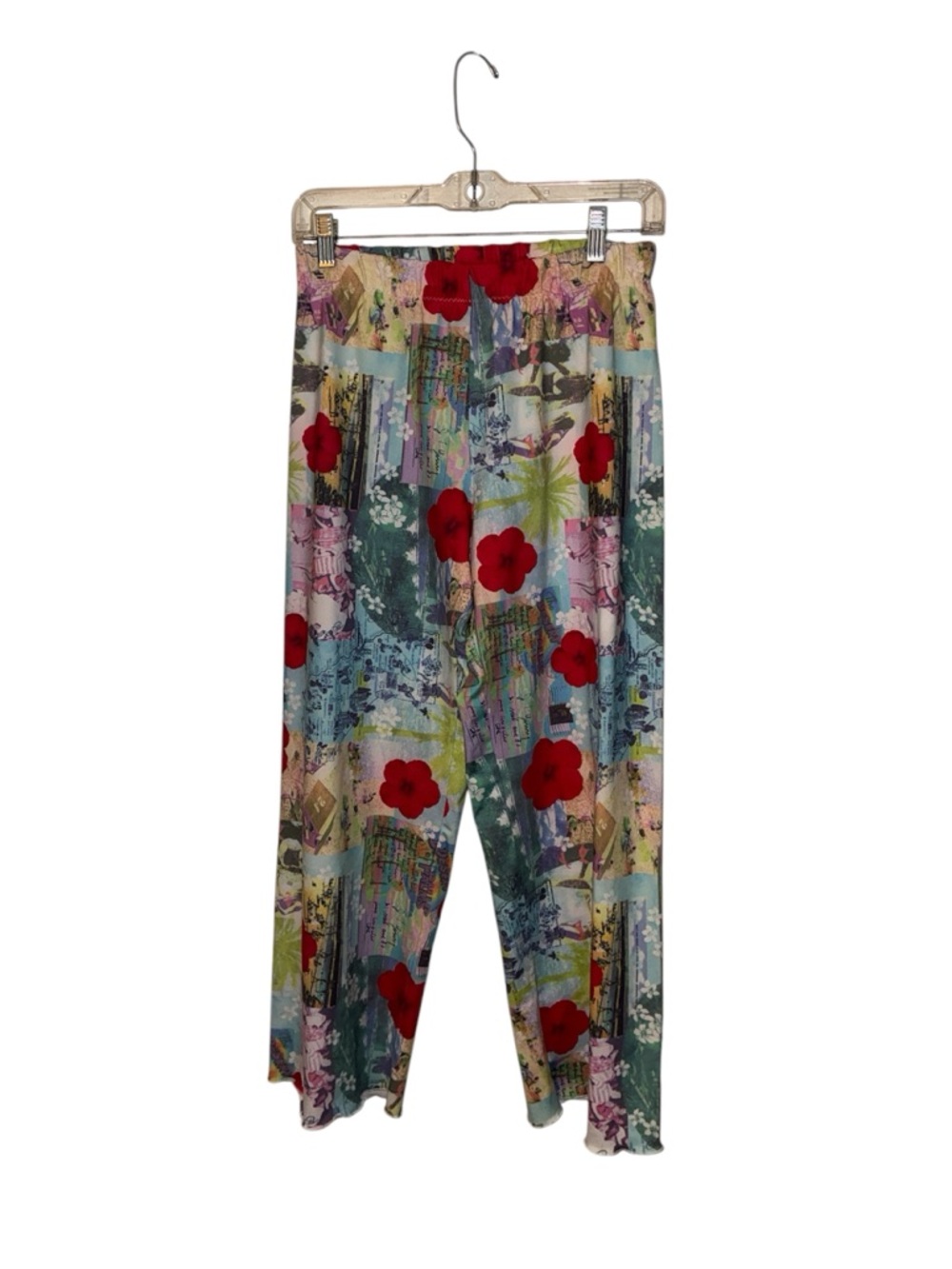 Haystack Floral Patchwork Flare Leg Pants with Red Blooms Sz M